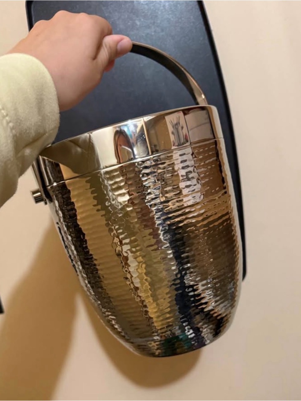 Crate & Barrel Graham Hammered Ice Bucket - Silver Finish